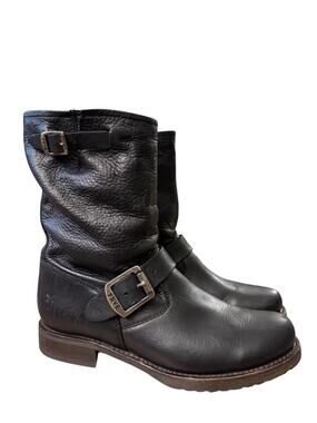 Vintage Frye Veronica Short Moto Engineer Boot Black Leather Women size 7